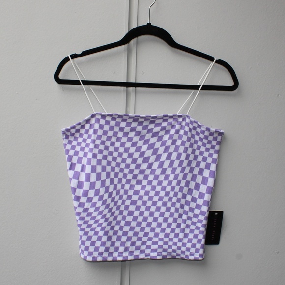 Tops - Lavender and White Checkered Crop Top